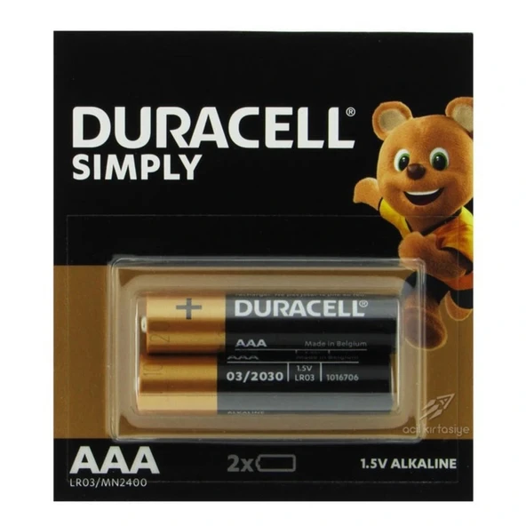Duracell Simply 1.5V Alkaline AAA İnce Kalem Pil  2'li Paket ürün görseli 1