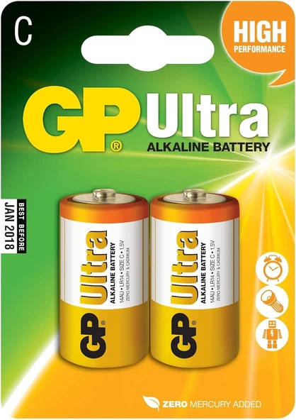 GP 14AU LR14 Ultra Alkalin 2'li Orta Boy Pil ürün görseli 1