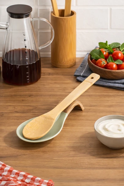 Porsima PBT-718 Bambu Saplı Silikon Kirli Kepçe Kaşıklık Altlığı Kepçe Ve Kaşık Nihalesi Yeşil ürün görseli 1