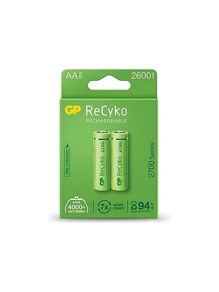 GP Recyko 2700 Seri 2600 mAh Şarjlı AA Kalem Pil 2'li ürün görseli 1
