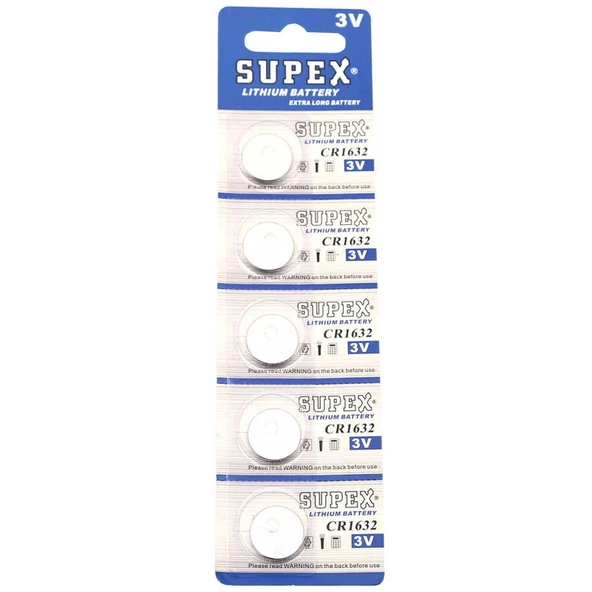 Supex CR1632 3V Lityum Düğme Pil 5'li Kart ürün görseli 1