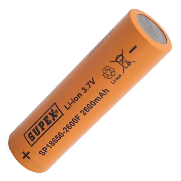 Supex 18650 3.7V 2600mAh Li-ion Şarjlı Pil (Başsız) ürün görseli 1