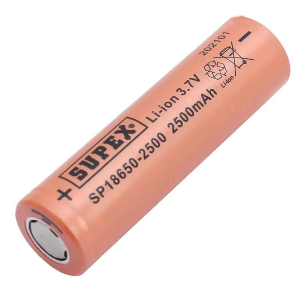 Supex 18650 3.7V 2500mAh Li-ion Şarjlı Pil (Başsız) ürün görseli 1