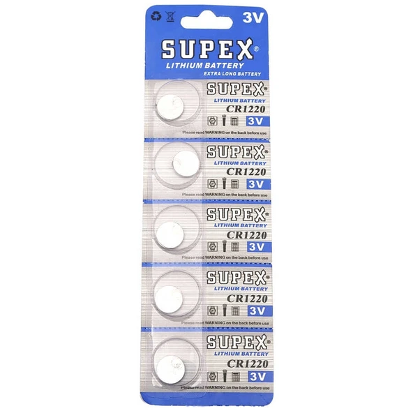 Supex CR1220 3V Lityum Düğme Pil - 5'li Kart ürün görseli 1
