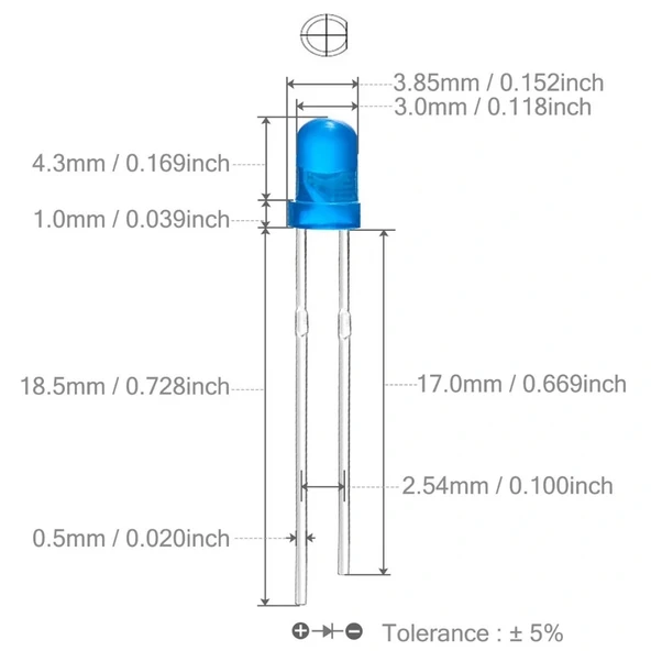 3mm Led Mavi Diyot Diffused 1 Adet - Resim 5