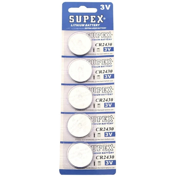 Supex CR2430 3V Lityum Düğme Pil 5'li Kart ürün görseli 1