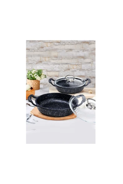 OMS Döküm Granit 4 Parça Kapaklı Sahan Set 18-22 Cm Siyah ürün görseli 1