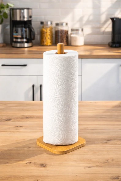 Porsima Pbt-352 Bambu Kağıt Havluluk Dekoratif Peçetelik Rulo Kağıt Havlu Standı Ahşap Kağıt Havluluk ürün görseli 1