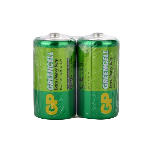 GP GP14G Greencell R14 Çinko C Orta Boy Pil 2'li Shrink ürün görseli 1