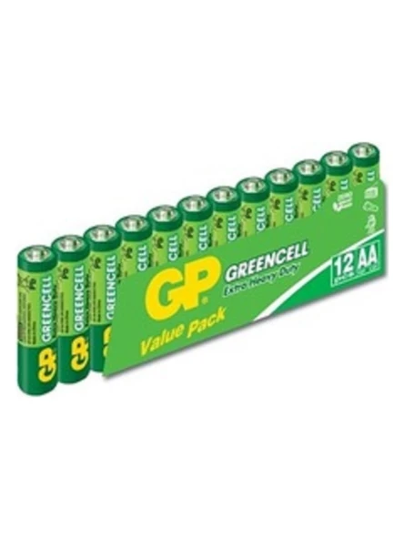 GP GP15G Greencell R6 AA Çinko Kalem Pil 12'li Shrink  ürün görseli 1
