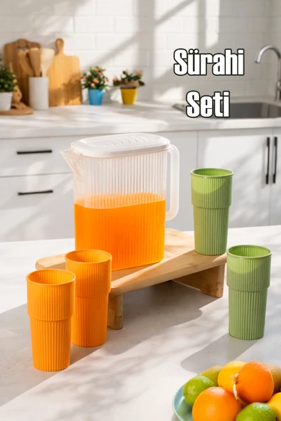 Porsima Sofra Sürahisi - 6 Parça Sürahi ve Bardak Seti - 6lı Piknik,Kamp Seti ürün görseli 1