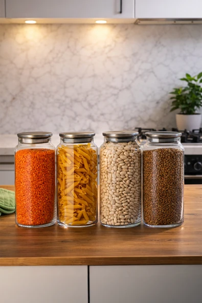 Porsima 4401 Bormio Metal Kapaklı 4lü Cam Kavanoz Seti Vakum Kapaklı Saklama Düzenleme Kabı Seti 1400ml ürün görseli 1
