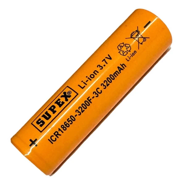 Supex ICR18650 3.7V 3200mAh Li-ion Şarjlı Pil 3C Deşarj Akımı (Başsız) ürün görseli 1