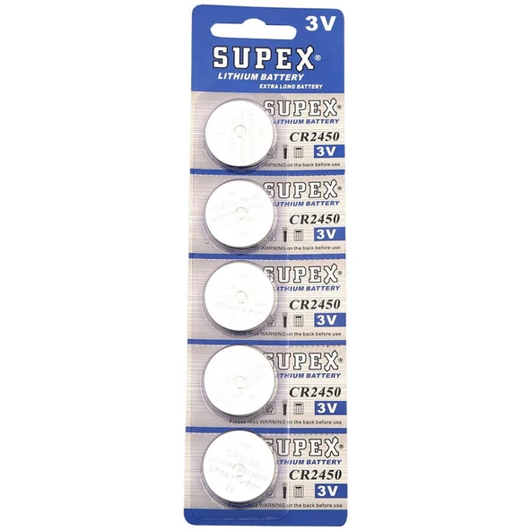 Supex CR2450 3V Lityum Düğme Pil 5'li Kart ürün görseli 1