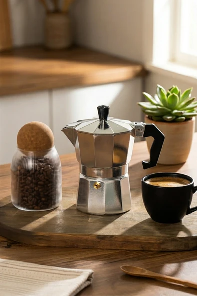 Porsima MNB05740 Ocaküstü Moka Pot 3 Fincanlık Alüminyum Kahve Espresso Cezvesi Gümüş 150ml ürün görseli 1
