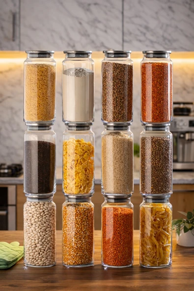 Porsima 4401 Bormio Metal Kapaklı 12li Cam Kavanoz Seti Vakum Kapaklı Saklama Düzenleme Kabı Seti 1400ml ürün görseli 1