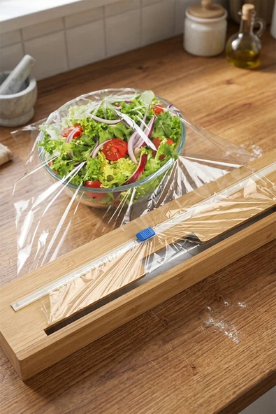 Porsima 1002 Bambu Tek Bölmeli Streç Folyo Kesme Kutusu 33 x 8 x 7,5 cm ürün görseli 1