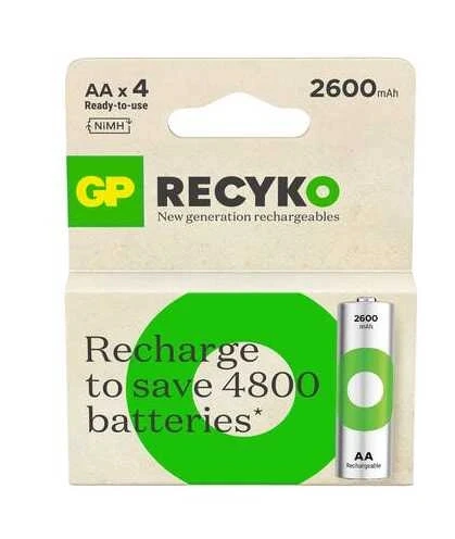 GP Recyko 2700 Seri 2600 mAh Şarjlı AA Kalem Pil 4'lü ürün görseli 1