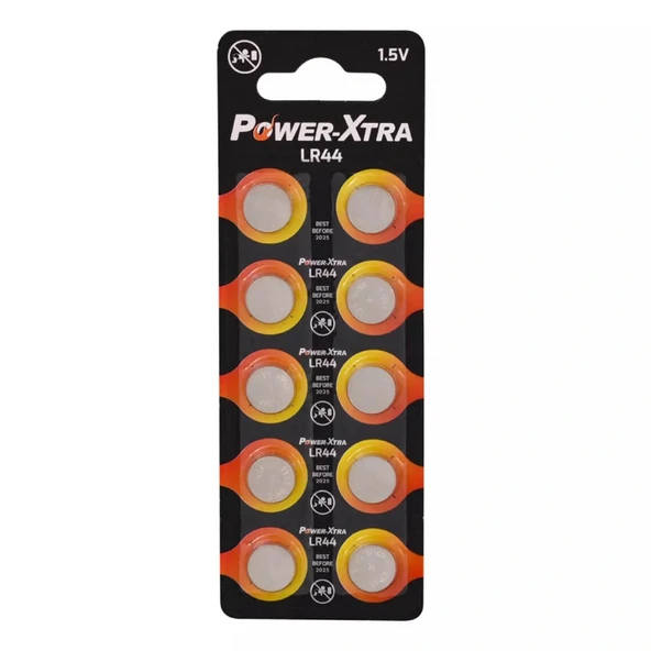 Power-Xtra LR44 1.5V Alkalin Pil 1.5V LR44 Düğme Pil 10'lu Kart Paket ürün görseli 1