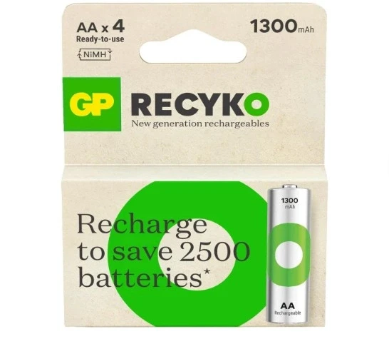 GP Recyko 1300 mAh 4'lü Şarjlı AA Kalem Pil ürün görseli 1