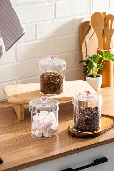 Porsima Hearts 3lü 750 ml Borosilikat Cam Kavanoz Seti Saklama Kabı Takımı 10x12 cm ürün görseli 1