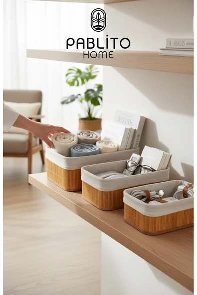 Pablito Home 3lü Bambu Sepet - Resim 4