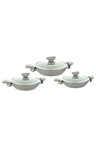 OMS 3004.04 Gri Sahan Seti 18-20-22 cm ürün görseli 1