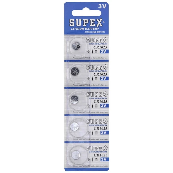 Supex CR1025 3V Lityum Düğme Pil - 5'li Kart ürün görseli 1