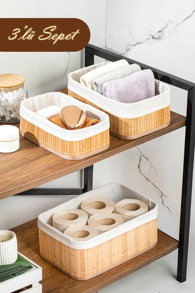 Porsima 2084 Dikdörtgen 3lü Pinterest Sepet Bambu Sepet seti Dekoratif Banyo Mutfak Düzenleyici Organizeri ürün görseli 1