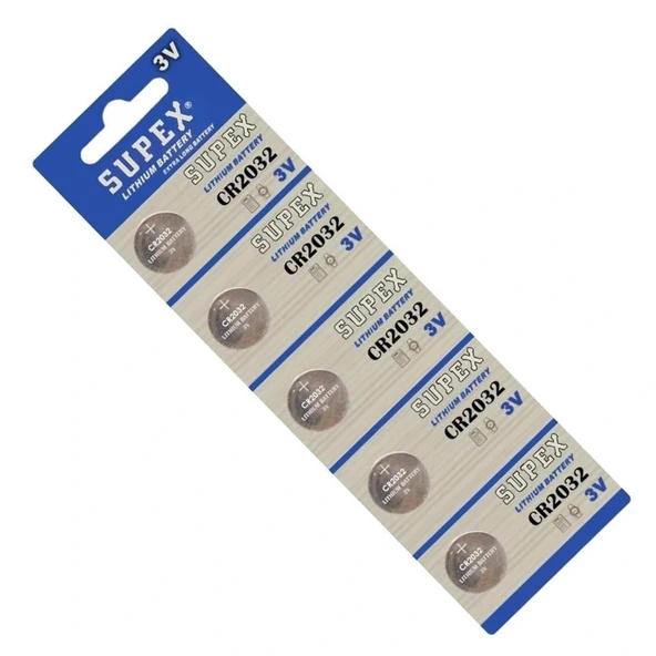 Supex CR2032 3V Lityum Düğme Pil 5'li Kart Paket ürün görseli 1