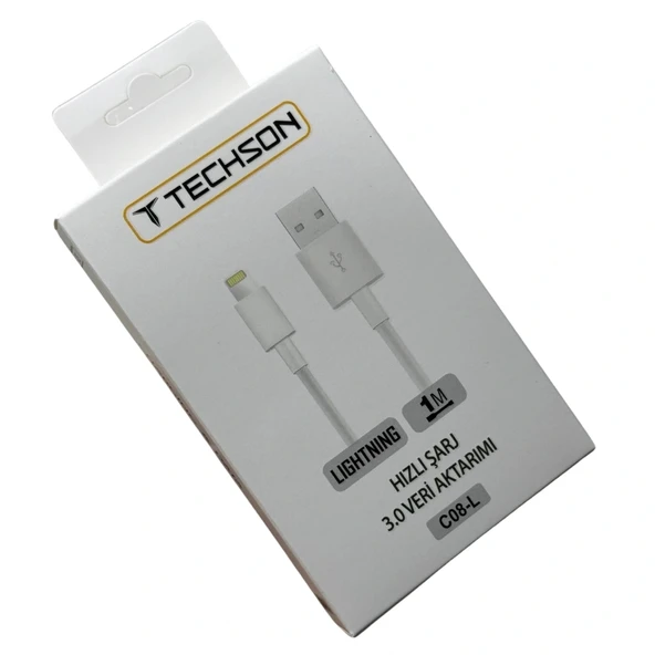 TECHSON Lightning 2.4A Hızlı Şarj Kablo USB 3.0 Veri Aktarımı 1m C08-L ürün görseli 1
