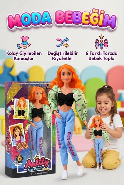 Anlily Moda Bebeği Trend Kıyafetli Aksesuarlı Oyun Seti Renkli Saçlı ve Şık Oyuncak Bebek ürün görseli 1