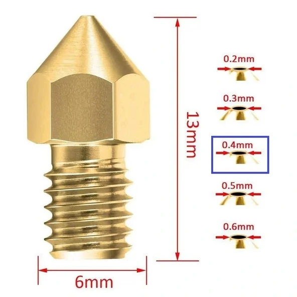 3D Yazıcı-Printer MK8 0.4mm Pirinç Nozzle - Resim 3