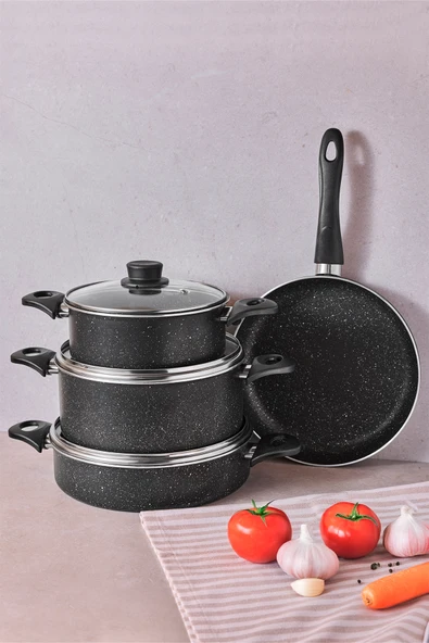 Perotti MasterGranito Black 7 Parça Tencere ve Tava Seti - Resim 3