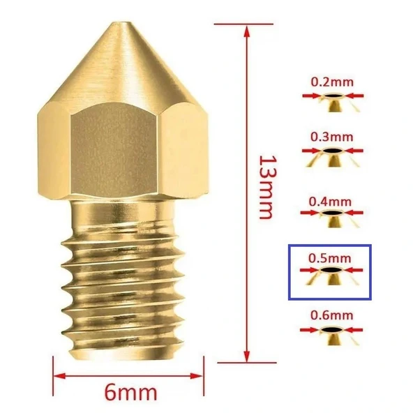 3D Yazıcı-Printer MK8 0.5mm Pirinç Nozzle - Resim 3