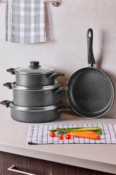 Perotti MasterGranito Grey 7 Parça Tencere ve Tava Seti - Resim 3