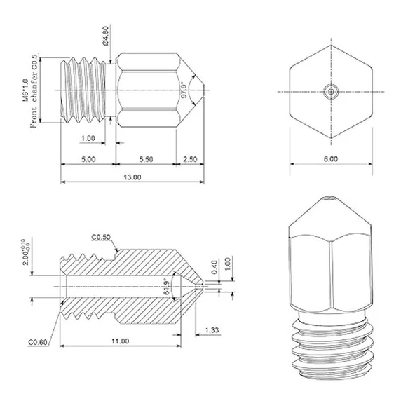 3D Yazıcı-Printer MK8 0.4mm Pirinç Nozzle - Resim 4