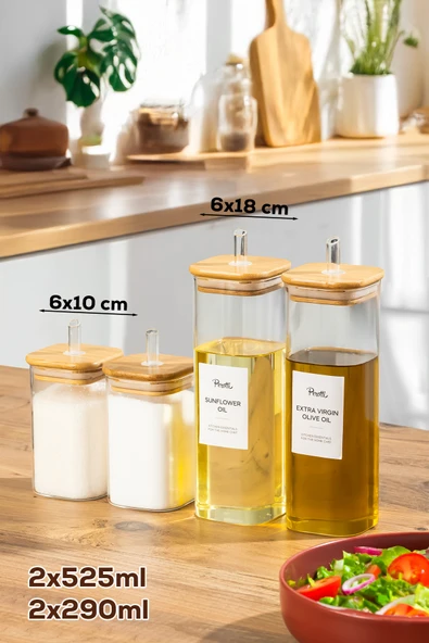 Perotti Cubes Borosilikat 4lü Pratik Mutfak Seti Bambu Kapak-Yağlık Sosluk Sirkelik Şekerlik ürün görseli 1
