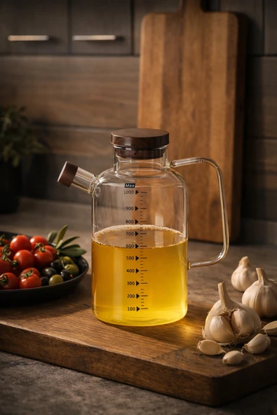 Porsima LM-0108 Verra Kapaklı Borosilikat Cam Yağlık Sirkelik Yağdanlık 1000ml ürün görseli 1