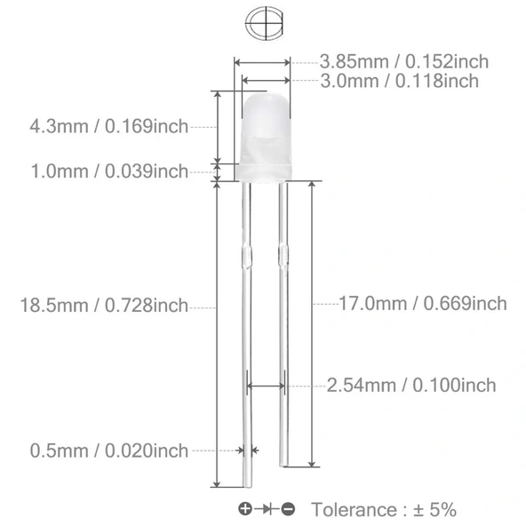 3mm Led Beyaz Diyot Diffused 1 Adet - Resim 5