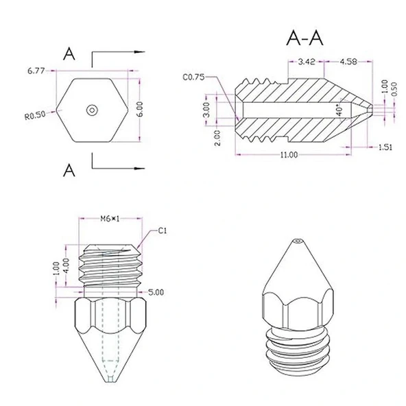 3D Yazıcı-Printer MK8 0.5mm Pirinç Nozzle - Resim 4