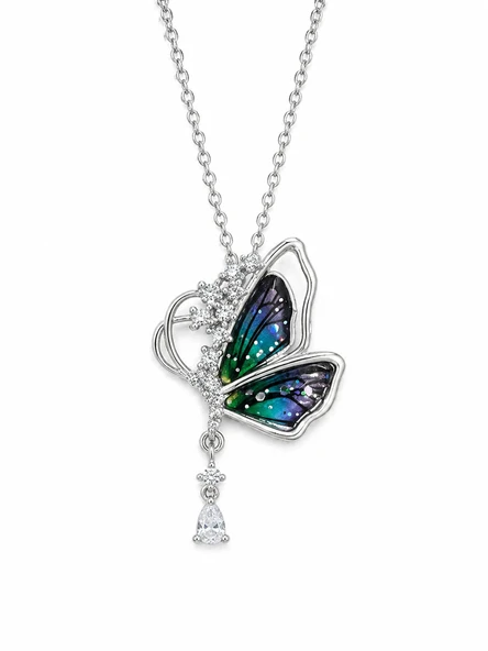 Butterfly Renkli Kanatlı Kadın Kolye Paslanmaz Çelik Hediye Kolyesi - Resim 2