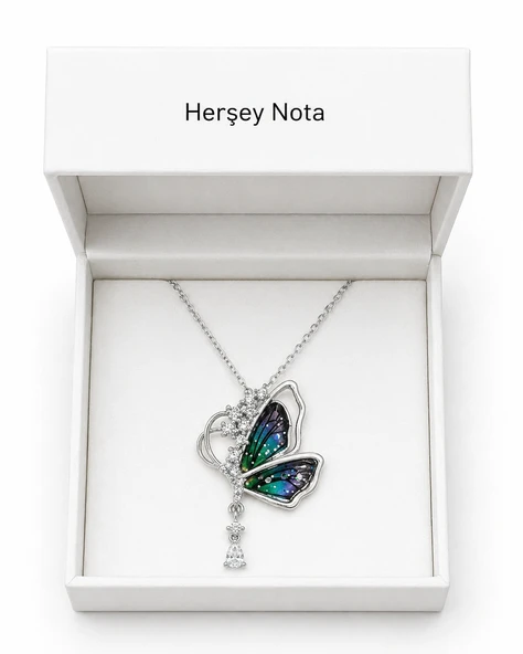 Butterfly Renkli Kanatlı Kadın Kolye Paslanmaz Çelik Hediye Kolyesi - Resim 3