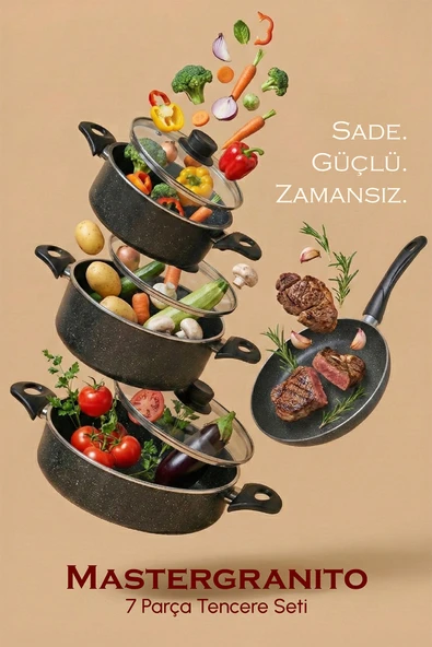 Perotti MasterGranito Grey 7 Parça Tencere ve Tava Seti - Resim 7