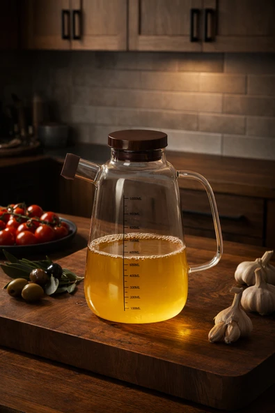 Porsima LM-0109 Livra Kapaklı Borosilikat Cam Yağlık Sirkelik Yağdanlık 1000ml ürün görseli 1