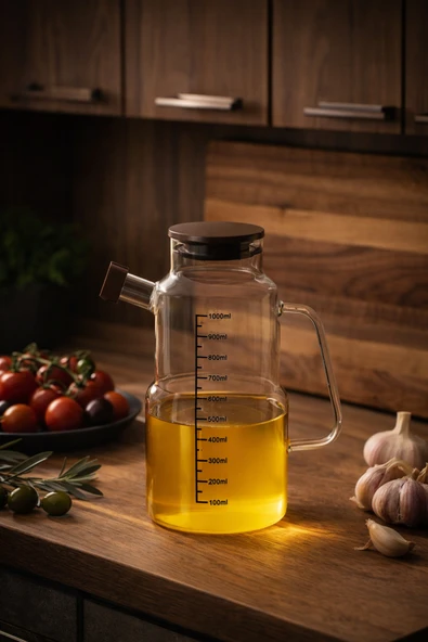 Porsima LM-0107 Evora Kapaklı Borosilikat Cam Yağlık Sirkelik Yağdanlık 1000ml ürün görseli 1