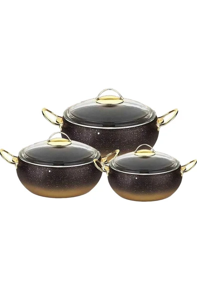 SILA Oms 3031 6 Parça Granit Küre Tencere Seti Gold Cam Kapak ürün görseli 1