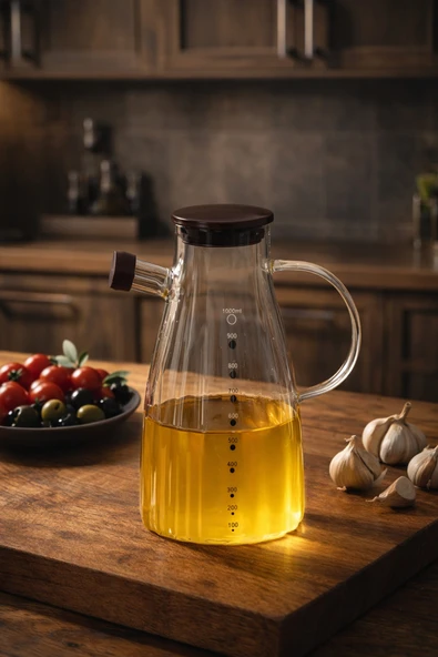 Porsima LM-0053 Alvera Kapaklı Borosilikat Cam Yağlık Sirkelik Yağdanlık 1000ml ürün görseli 1