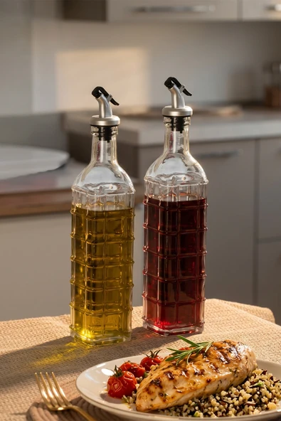 Porsima DHZ90116 2li Sızdırmaz Kapaklı Cam Yağlık Sirkelik Yağdanlık 500ml ürün görseli 1
