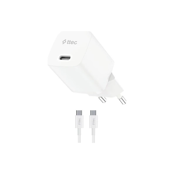 Ttec Smartcharger Gan 20W Pd Seyahat Hızlı Şarj Aleti + Usb-C - Usb-C 60W Kablo - 2SCG20CB ürün görseli 1